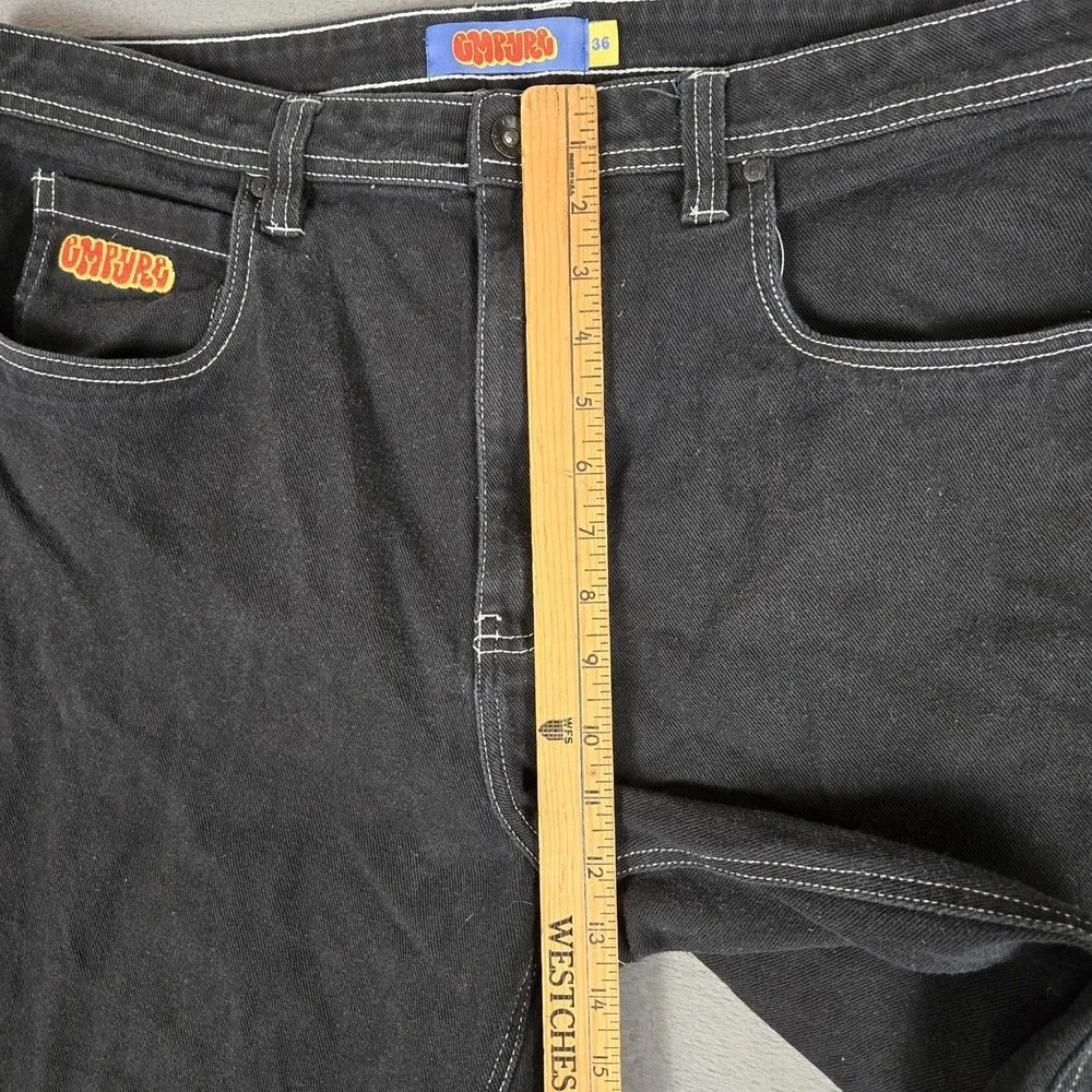 Empyre Denim Jeans Mens 36x30‎ Black Baggy Wide Leg Grunge Embroidered Y2K